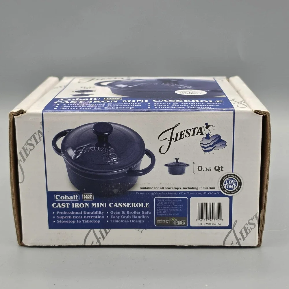 NEW Fiesta Mini Casserole 0.35 Qt Cobalt Blue Cast Iron Dutch Oven Cookware